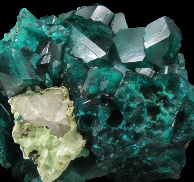 Dioptase with Calcite from Omaue Mine, Kaokoveld, Kunene, Namibia