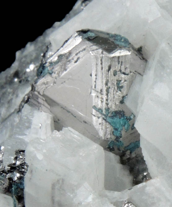 Carrollite with Plancheite in Calcite from Kamoya South II Mine, Kambove, Katanga Copperbelt, Haut-Katanga Province, Democratic Republic of the Congo