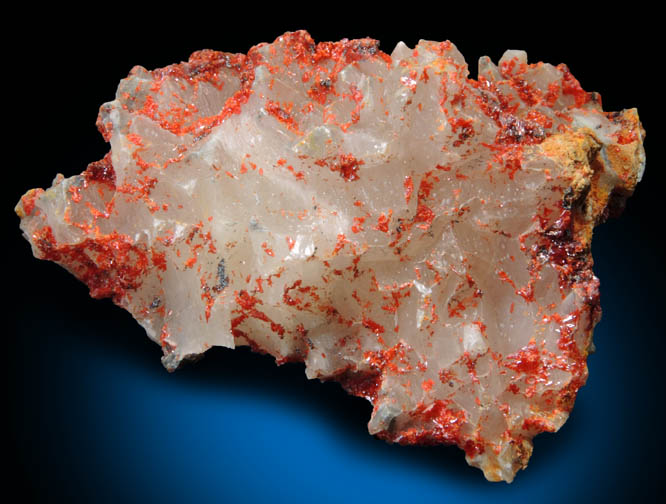 Realgar on Calcite from Getchell District, Humboldt County, Nevada