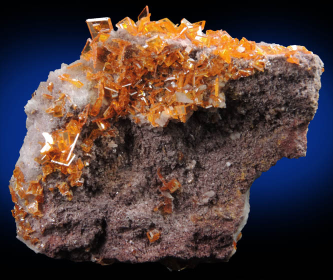 Wulfenite on Barite from Rowley Mine, 20 km northwest of Theba, Painted Rock Mountains, Maricopa County, Arizona