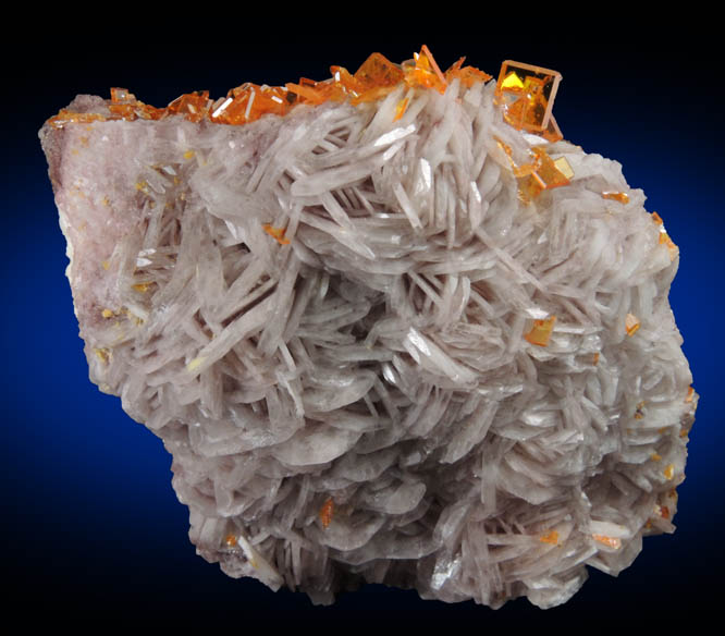 Wulfenite on Barite from Rowley Mine, 20 km northwest of Theba, Painted Rock Mountains, Maricopa County, Arizona