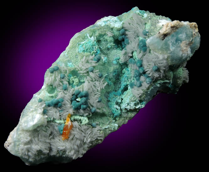 Chrysocolla, Rosasite, Hemimorphite, Wulfenite from 79 Mine, Banner District, near Hayden, Gila County, Arizona