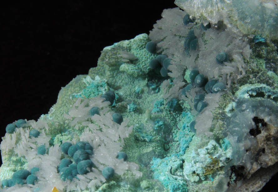 Chrysocolla, Rosasite, Hemimorphite, Wulfenite from 79 Mine, Banner District, near Hayden, Gila County, Arizona