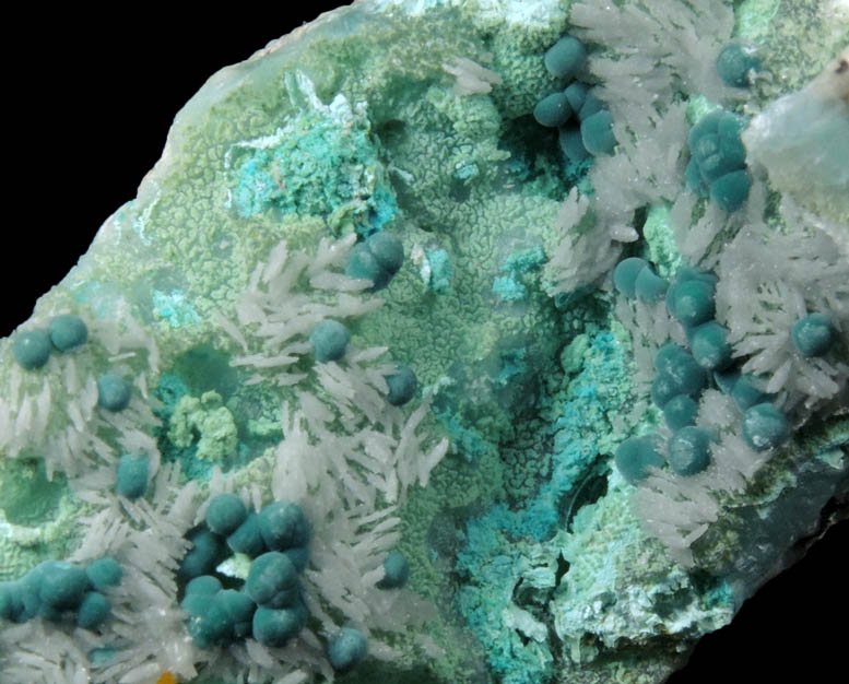 Chrysocolla, Rosasite, Hemimorphite, Wulfenite from 79 Mine, Banner District, near Hayden, Gila County, Arizona