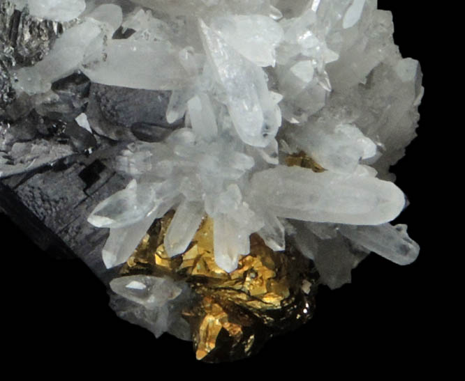 Quartz and Chalcopyrite on Galena from Naica District, Saucillo, Chihuahua, Mexico