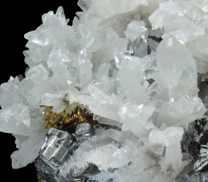 Quartz and Chalcopyrite on Galena from Naica District, Saucillo, Chihuahua, Mexico