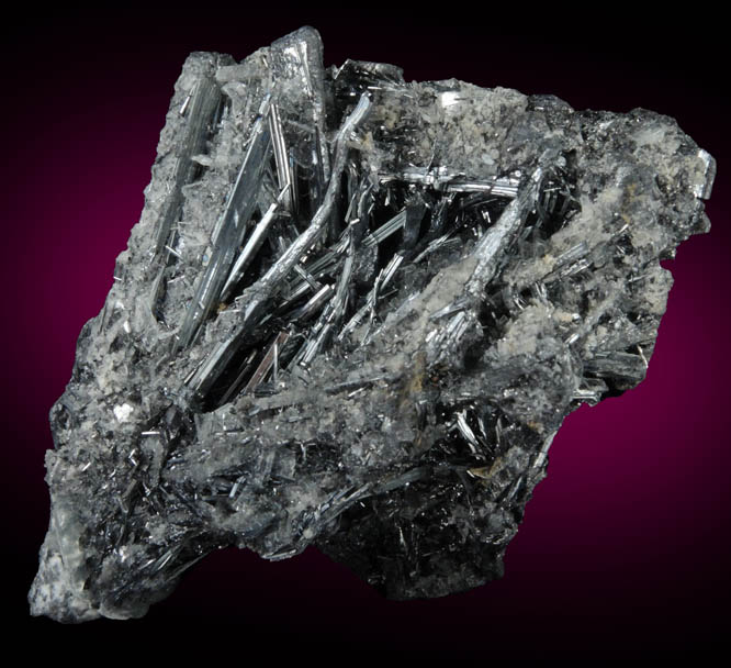 Stibnite with Calcite from Xikuangshan, 12 km northeast of Lengshuijiang, Hunan Province, China