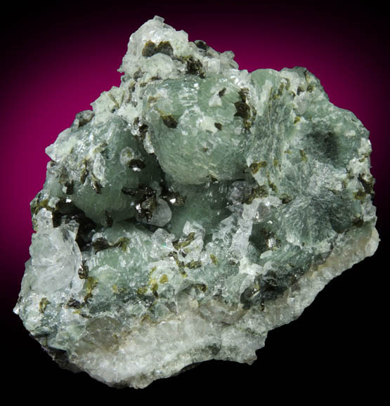 Epidote and Calcite on Prehnite from Lane's Quarry, Westfield, Hampden County, Massachusetts