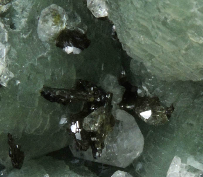 Epidote and Calcite on Prehnite from Lane's Quarry, Westfield, Hampden County, Massachusetts