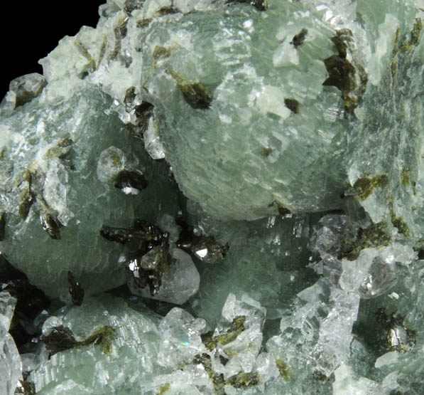 Epidote and Calcite on Prehnite from Lane's Quarry, Westfield, Hampden County, Massachusetts