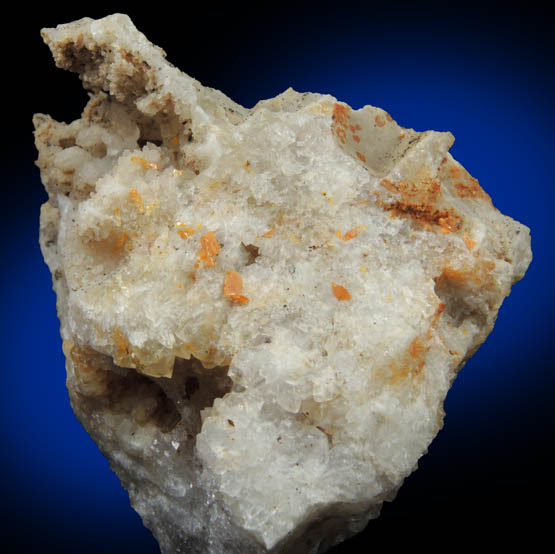 Wulfenite on Quartz with mold after Galena from Manhan Lead Mines, Loudville District, 3 km northwest of Easthampton, Hampshire County, Massachusetts