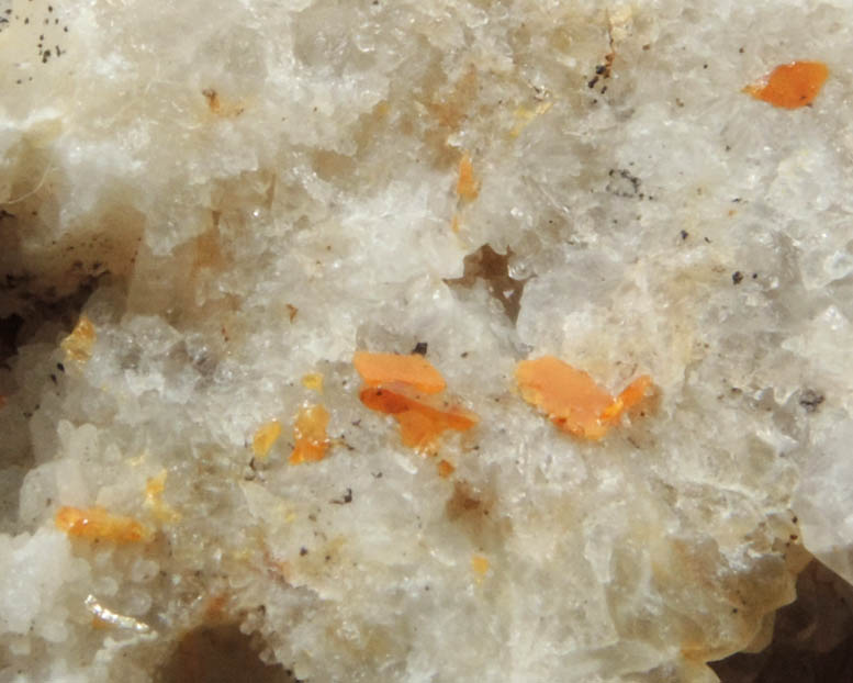 Wulfenite on Quartz with mold after Galena from Manhan Lead Mines, Loudville District, 3 km northwest of Easthampton, Hampshire County, Massachusetts