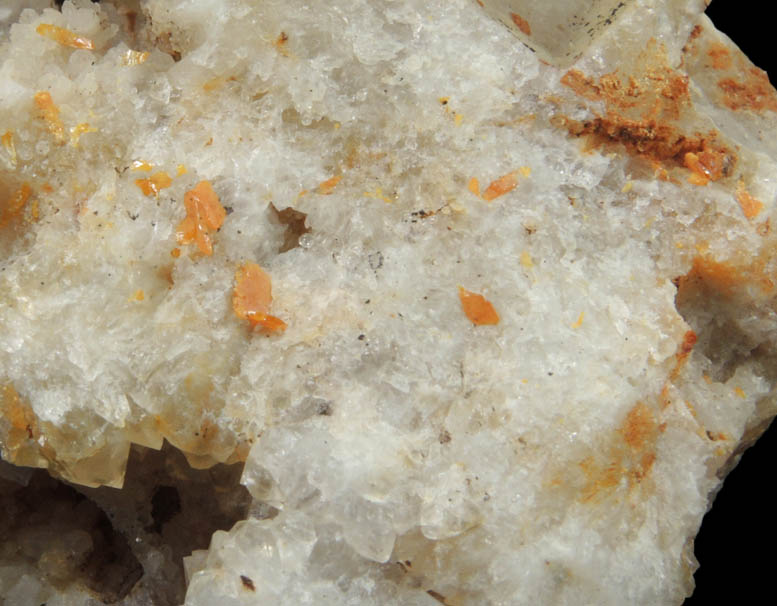 Wulfenite on Quartz with mold after Galena from Manhan Lead Mines, Loudville District, 3 km northwest of Easthampton, Hampshire County, Massachusetts