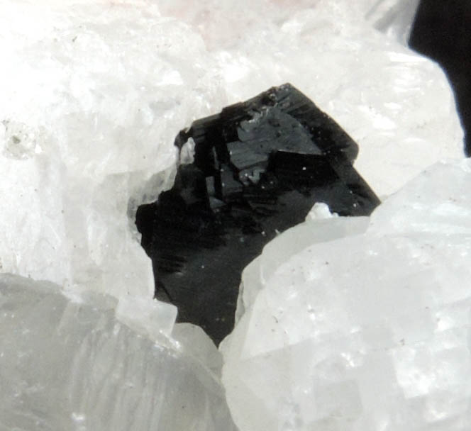 Babingtonite on Calcite from Lane's Quarry, Westfield, Hampden County, Massachusetts