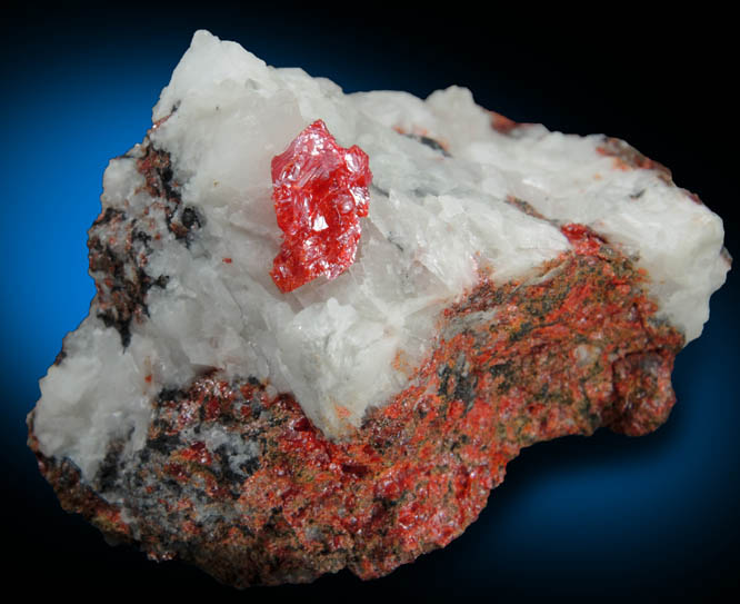Realgar on Calcite from White Cap Mine, Manhattan, Nye County, Nevada