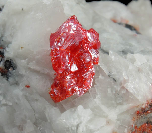 Realgar on Calcite from White Cap Mine, Manhattan, Nye County, Nevada