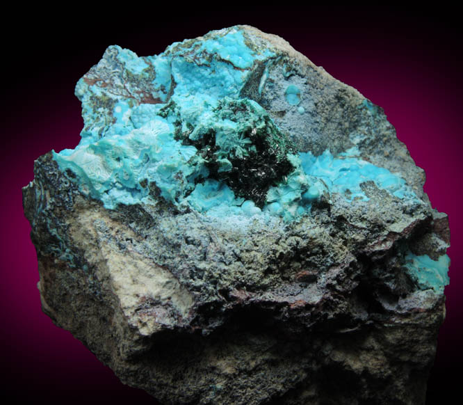 Chrysocolla with Malachite from Kolwezi Mining District, 240 km WNW of  Lubumbashi, Katanga Copperbelt, Lualaba Province, Democratic Republic of the Congo