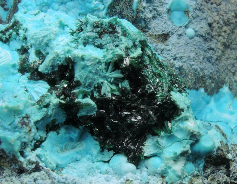 Chrysocolla with Malachite from Kolwezi Mining District, 240 km WNW of  Lubumbashi, Katanga Copperbelt, Lualaba Province, Democratic Republic of the Congo