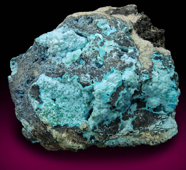 Chrysocolla with Malachite from Kolwezi Mining District, 240 km WNW of  Lubumbashi, Katanga Copperbelt, Lualaba Province, Democratic Republic of the Congo