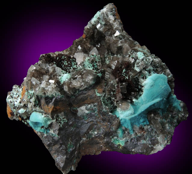 Rosasite on Calcite from Santa Eulalia District, Aquiles Serdán, Chihuahua, Mexico