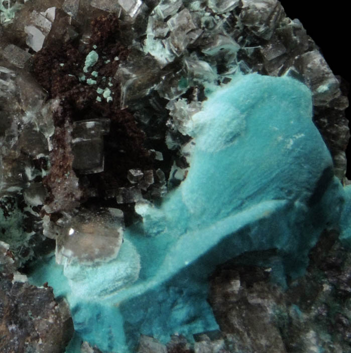 Rosasite on Calcite from Santa Eulalia District, Aquiles Serdn, Chihuahua, Mexico