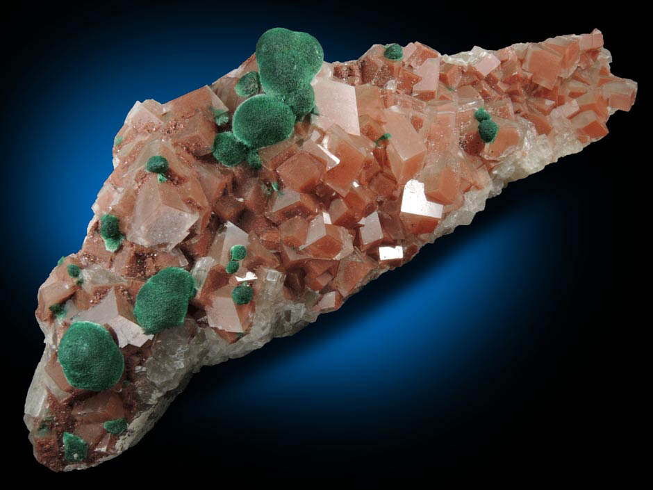 Malachite on Calcite with Hematite inclusions from Tsumeb Mine, Otavi-Bergland District, Oshikoto, Namibia