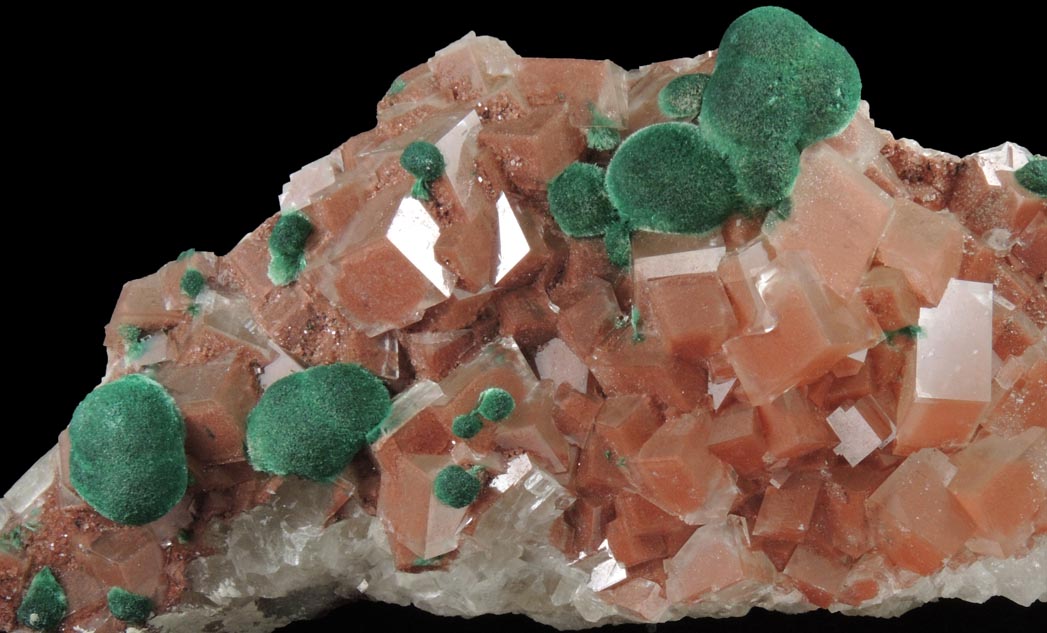 Malachite on Calcite with Hematite inclusions from Tsumeb Mine, Otavi-Bergland District, Oshikoto, Namibia