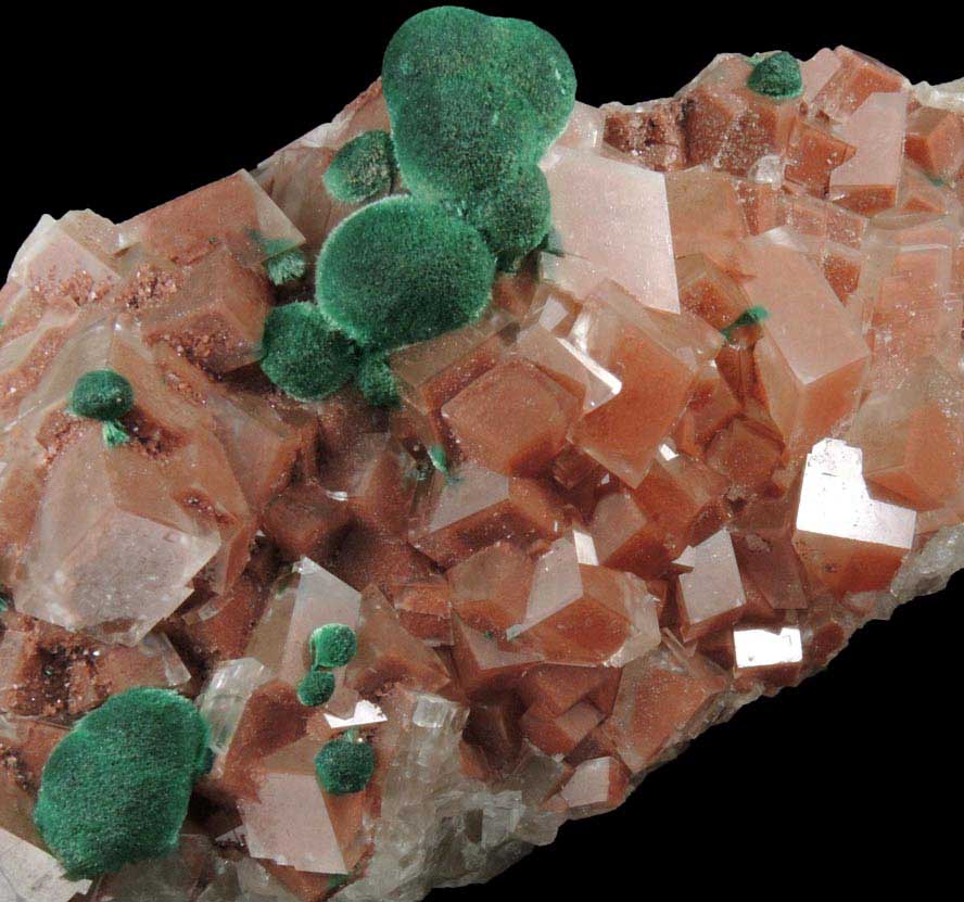 Malachite on Calcite with Hematite inclusions from Tsumeb Mine, Otavi-Bergland District, Oshikoto, Namibia