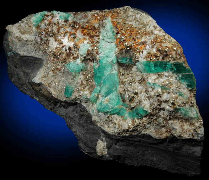 Beryl var. Emerald with Pyrite from Chivor Mine, Guavi-Guatque District, Boyac Department, Colombia