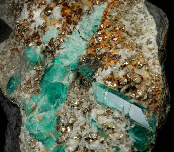 Beryl var. Emerald with Pyrite from Chivor Mine, Guavi-Guatque District, Boyac Department, Colombia