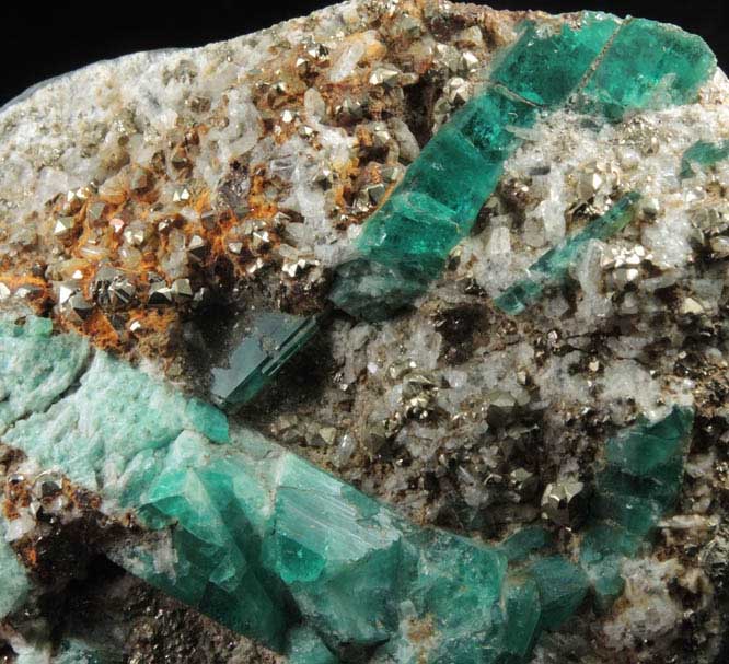 Beryl var. Emerald with Pyrite from Chivor Mine, Guavi-Guatque District, Boyac Department, Colombia