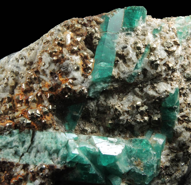 Beryl var. Emerald with Pyrite from Chivor Mine, Guavió-Guatéque District, Boyacá Department, Colombia