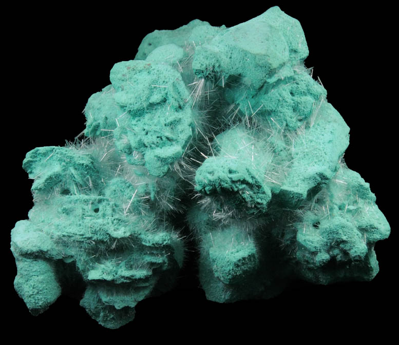 Gypsum on Malachite-Chrysocolla pseudomorphs from Copper Queen Mine, Bisbee, Warren District, Cochise County, Arizona