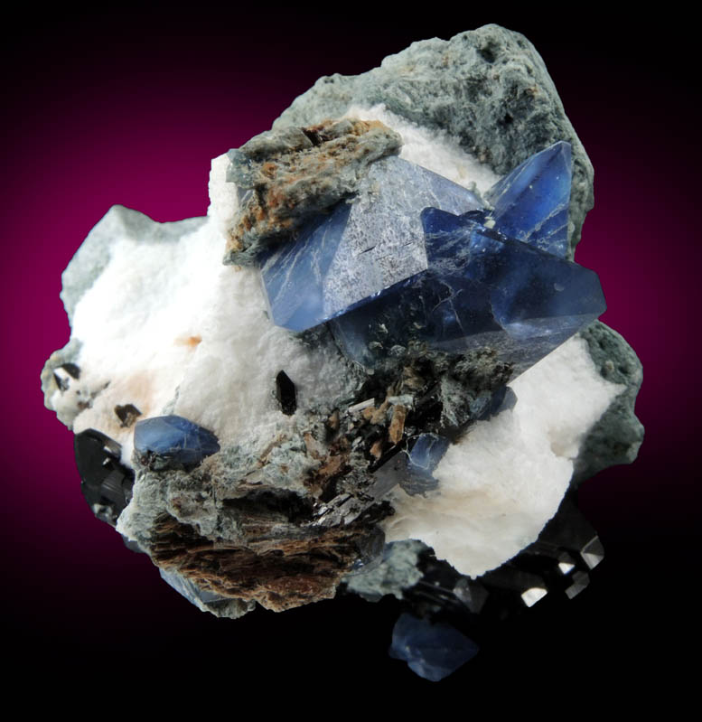 Benitoite, Neptunite, Natrolite from Benitoite Gem Mine, New Idria District, San Benito County, California (Type Locality for Benitoite)