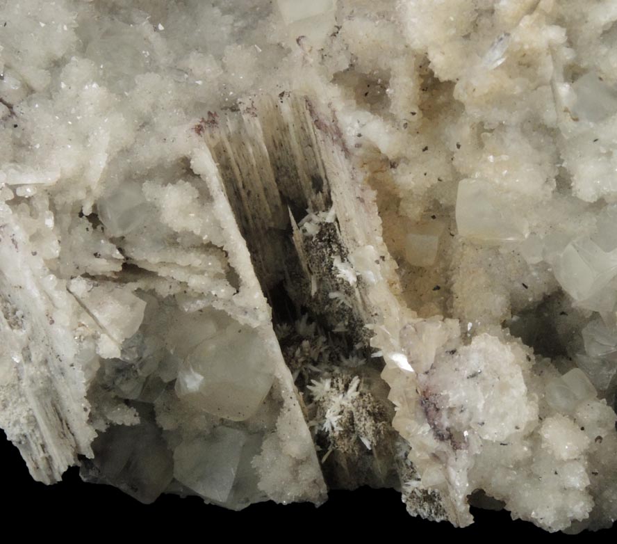 Quartz pseudomorphs after Anhydrite with Calcite, Heulandite and Laumontite from Upper New Street Quarry, Paterson, Passaic County, New Jersey