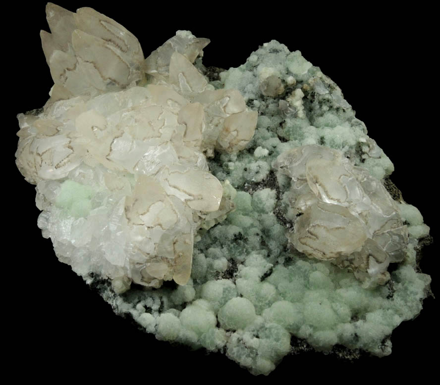 Calcite over Prehnite from Prospect Park Quarry, Prospect Park, Passaic County, New Jersey