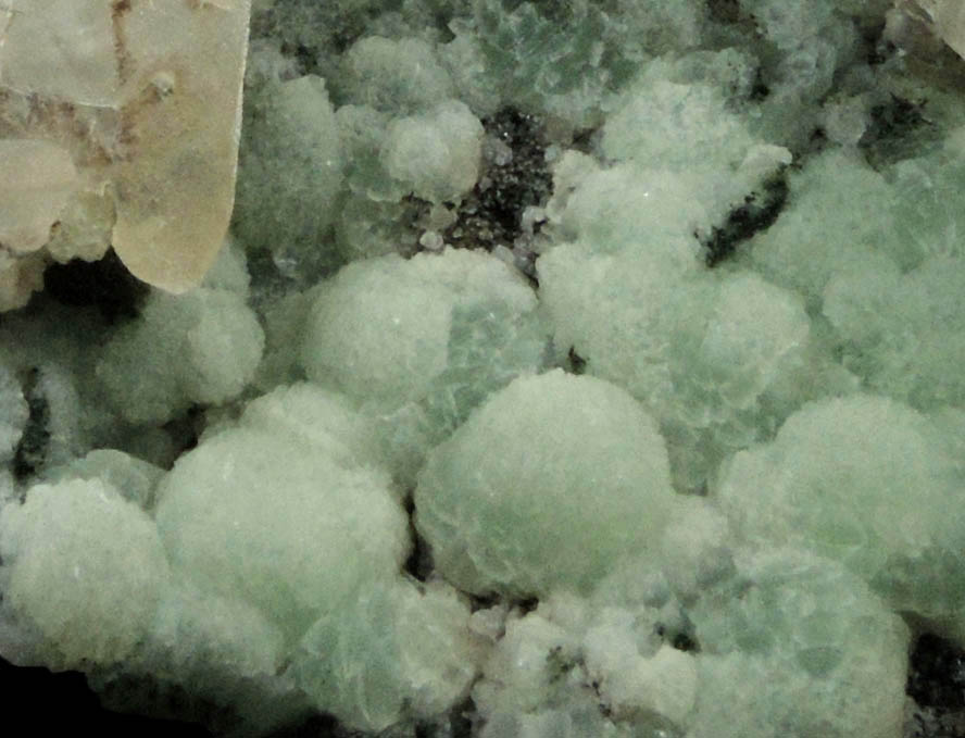 Calcite over Prehnite from Prospect Park Quarry, Prospect Park, Passaic County, New Jersey