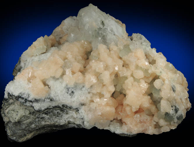 Gmelinite over Prehnite and Calcite from Prospect Park Quarry, Prospect Park, Passaic County, New Jersey