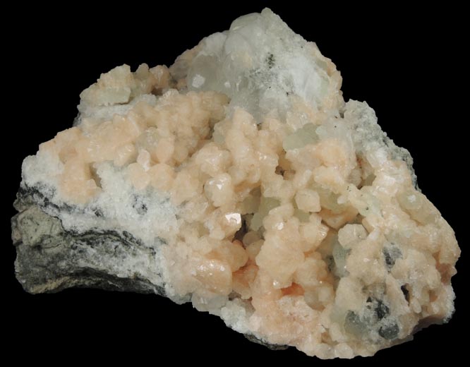Gmelinite over Prehnite and Calcite from Prospect Park Quarry, Prospect Park, Passaic County, New Jersey