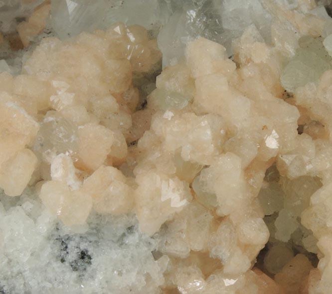 Gmelinite over Prehnite and Calcite from Prospect Park Quarry, Prospect Park, Passaic County, New Jersey