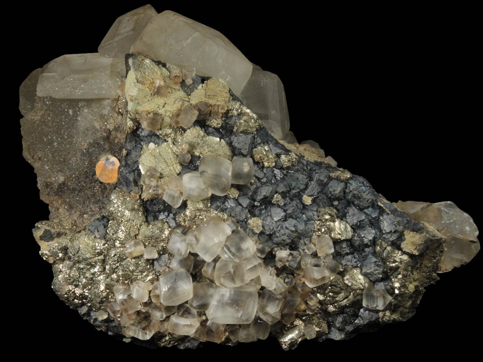 Calcite over Sphalerite and Marcasite from American Zinc Mine, Shullsburg District, Lafayette County, Wisconsin