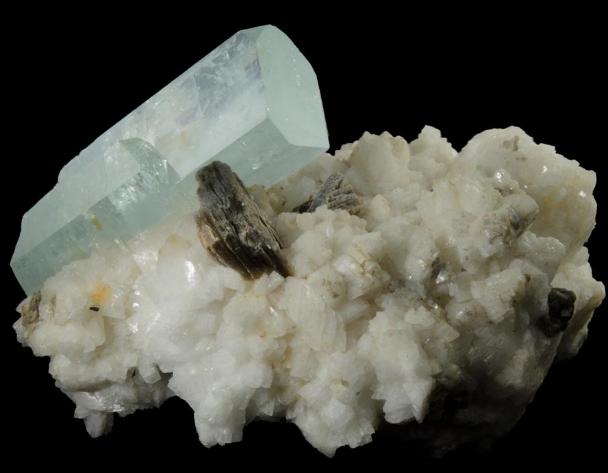 Beryl var. Aquamarine on Albite with Muscovite from Stak Nala, Skardu Road, Baltistan, Gilgit-Baltistan, Pakistan