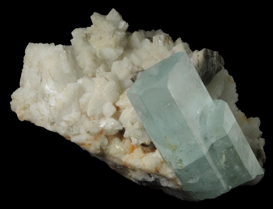 Beryl var. Aquamarine on Albite with Muscovite from Stak Nala, Skardu Road, Baltistan, Gilgit-Baltistan, Pakistan