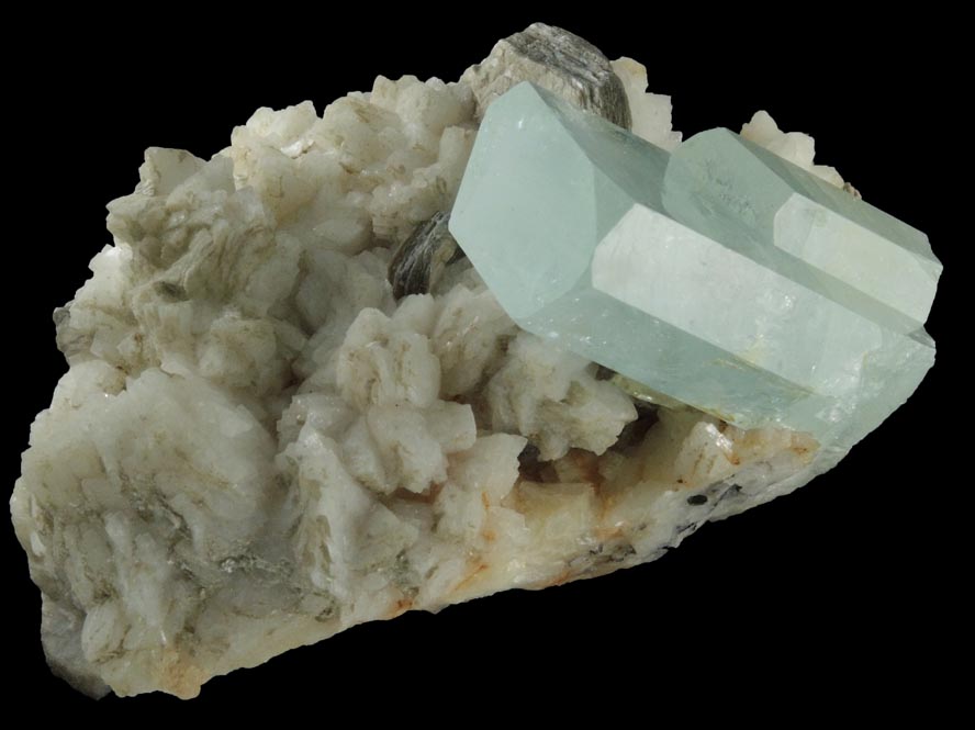 Beryl var. Aquamarine on Albite with Muscovite from Stak Nala, Skardu Road, Baltistan, Gilgit-Baltistan, Pakistan