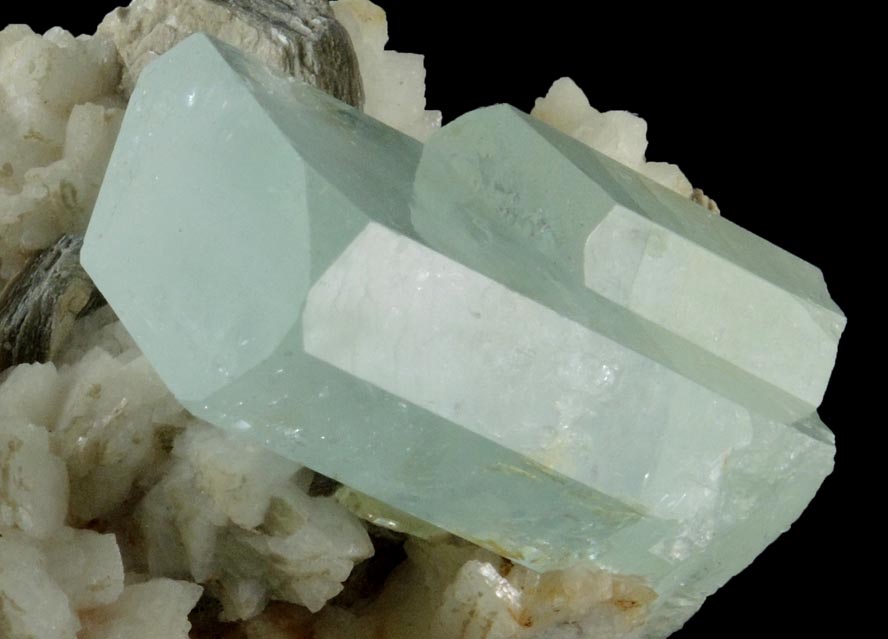 Beryl var. Aquamarine on Albite with Muscovite from Stak Nala, Skardu Road, Baltistan, Gilgit-Baltistan, Pakistan