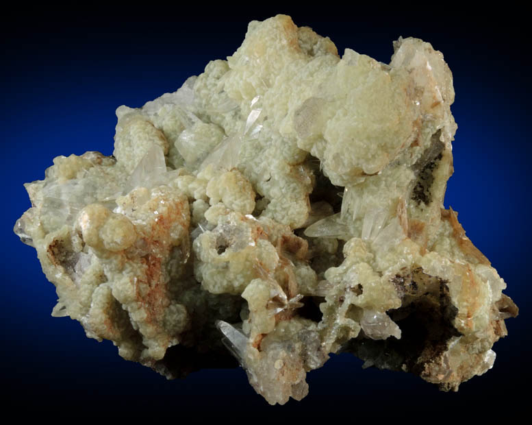 Calcite on Prehnite pseudomorphs after Anhydrite with Stilbite from Prospect Park Quarry, Prospect Park, Passaic County, New Jersey