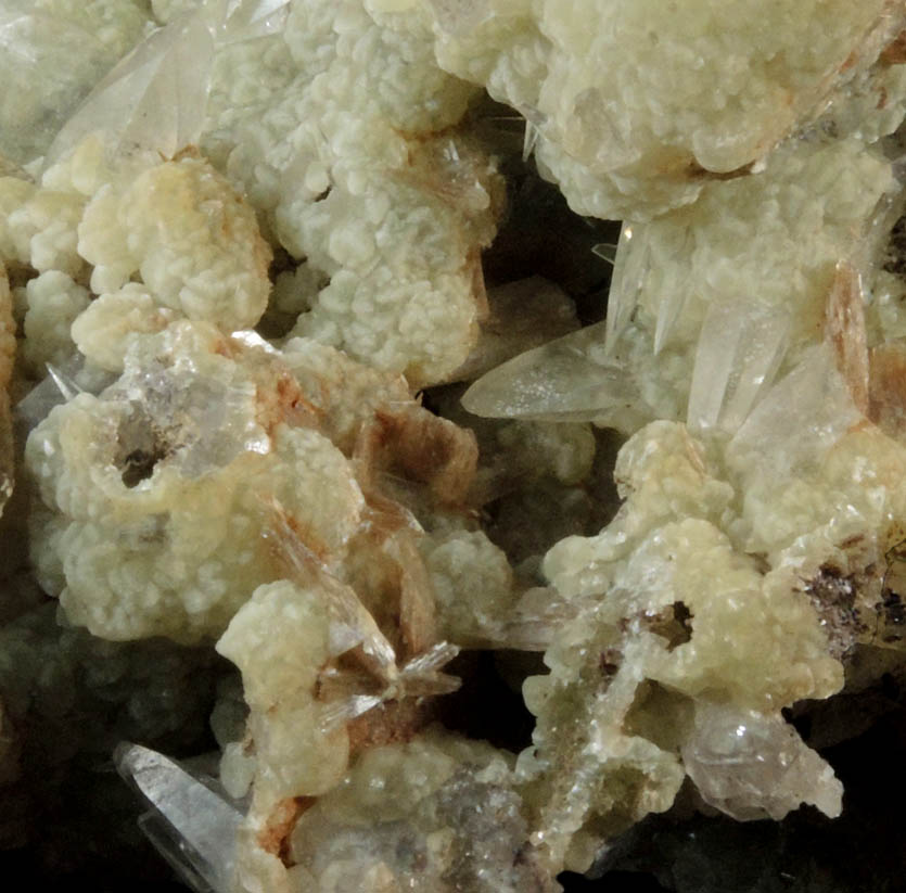 Calcite on Prehnite pseudomorphs after Anhydrite with Stilbite from Prospect Park Quarry, Prospect Park, Passaic County, New Jersey