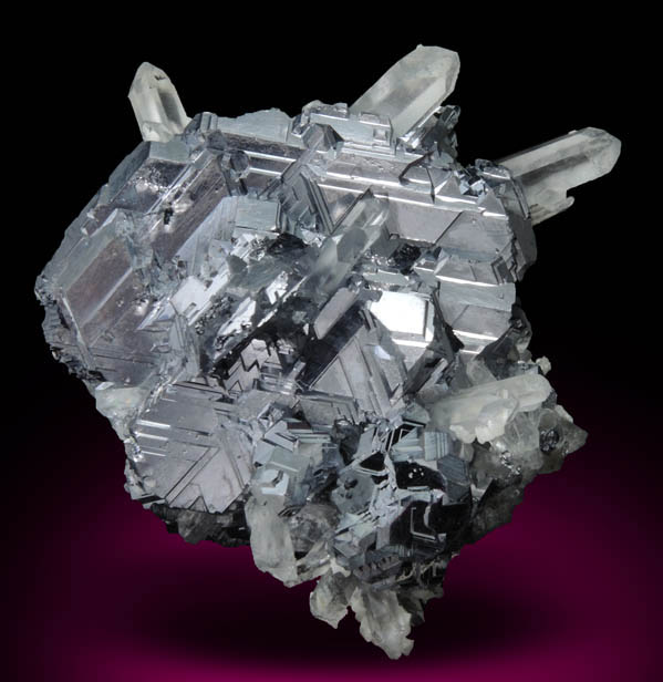 Galena (Spinel-law twinned crystals) with Quartz from Krushev Dol Mine, Davidkovo, Rhodope Mountains, Bulgaria