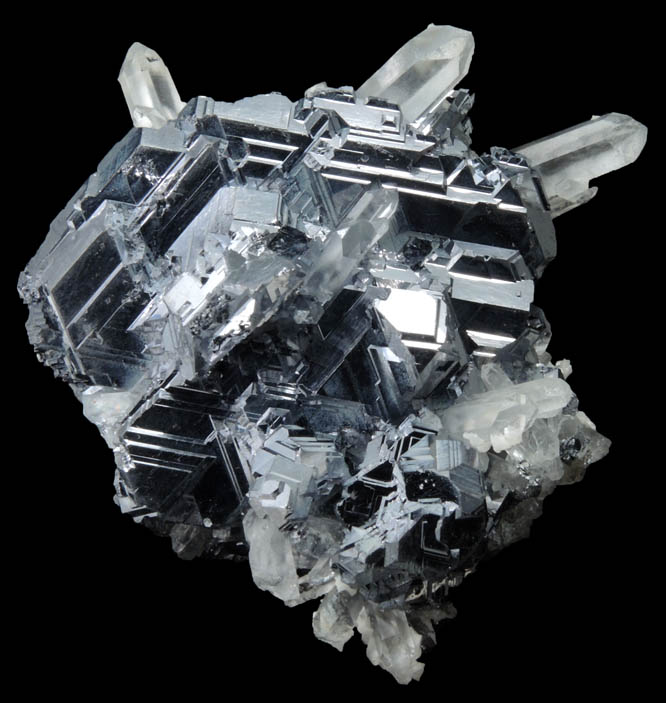 Galena (Spinel-law twinned crystals) with Quartz from Krushev Dol Mine, Davidkovo, Rhodope Mountains, Bulgaria