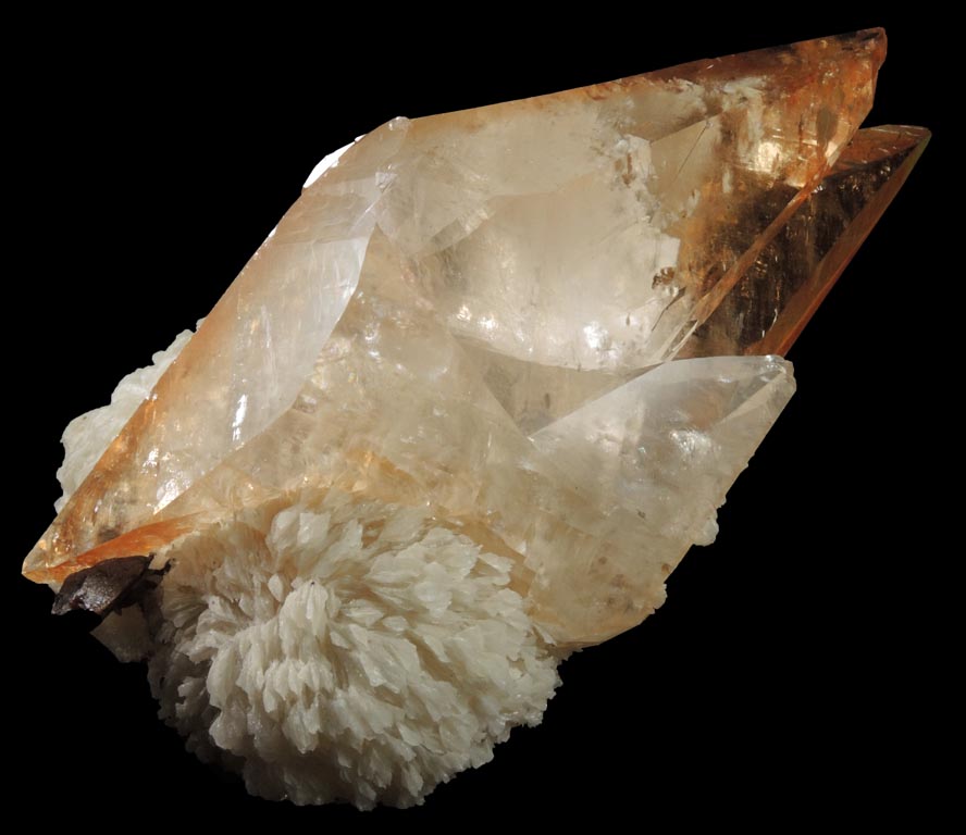 Calcite (twinned crystals) on Barite from Elmwood Mine, Carthage, Smith County, Tennessee